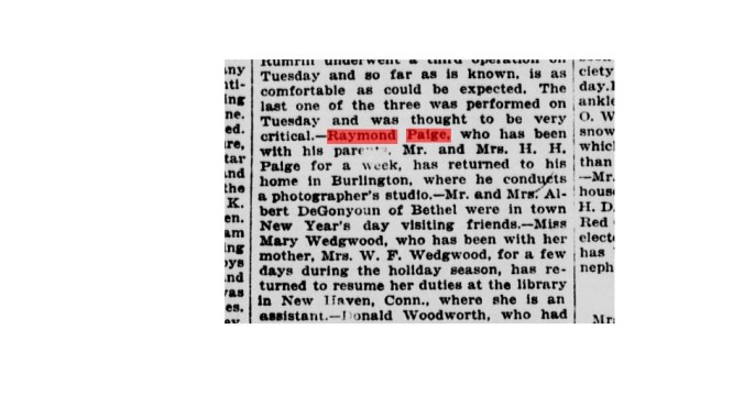 January 1918 Article About the Return of Raymond Paige