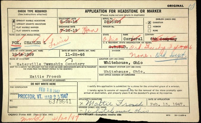 Charles Fox Headstone Card