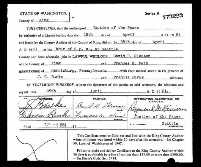 Kain Gleason Marriage