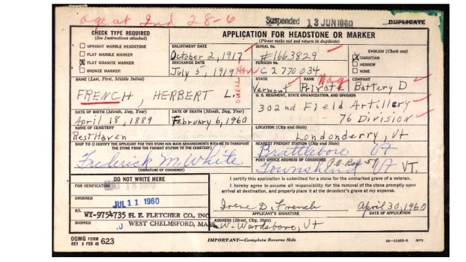 Misidentified WWI Veteran Grave Card 