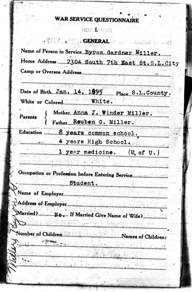 Byron G. Miller in WWI