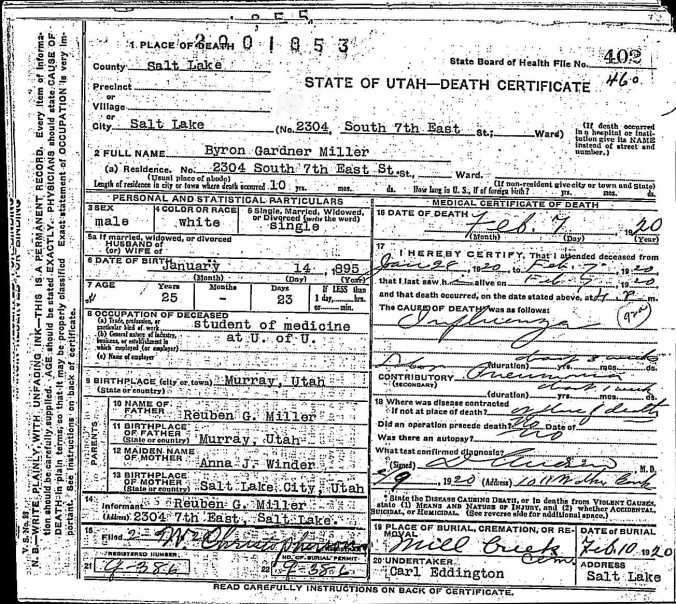 1920 Death Certificate